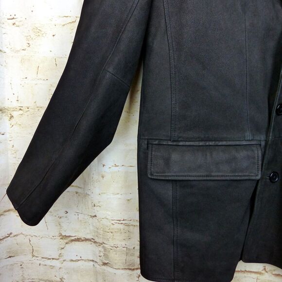 The Territory Ahead Pebbled Leather Jacket Mens S Black 3 Button Pockets VTG - Picture 8 of 15
